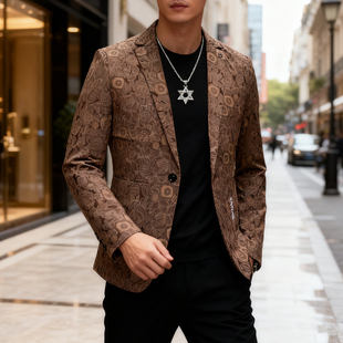 秋季 时尚 单西痞帅男装 高级感西装 花西装 2025新款 休闲韩版 外套男士