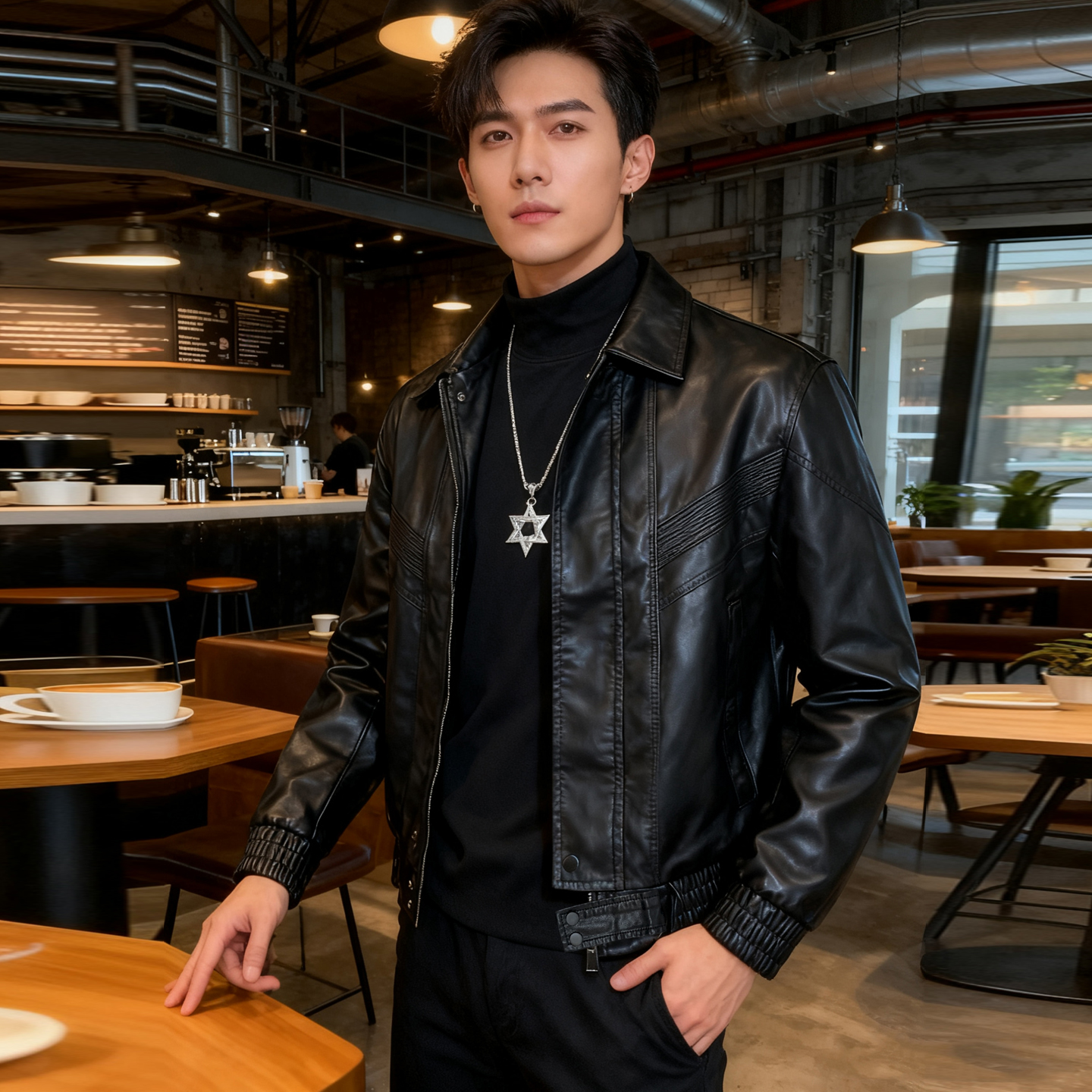 2025秋季新款翻领修身皮衣