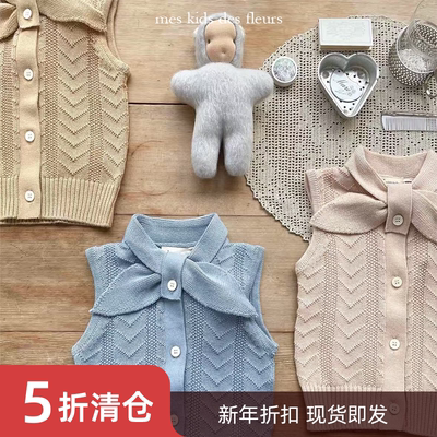 25春夏 可爱全棉透气领结系带针织无袖衬衫上衣新款儿童 mes kids