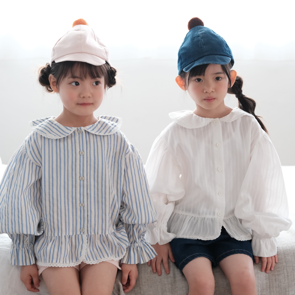 04/15 20:00 娃娃领衬衫新款泡泡袖上衣花边圆领衬衣 mes kids
