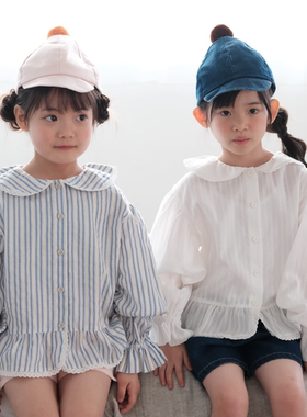 04/15 20:00 娃娃领衬衫新款泡泡袖上衣花边圆领衬衣 mes kids