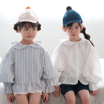 04/15 20:00 娃娃领衬衫新款泡泡袖上衣花边圆领衬衣 mes kids