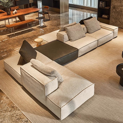 北欧极简豆腐块意式双面模块组合大户型轻奢皮布结合客厅直排沙发