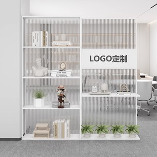 长虹玻璃屏风办公室隔断公司前台接待区简约现代轻奢高级感背景墙