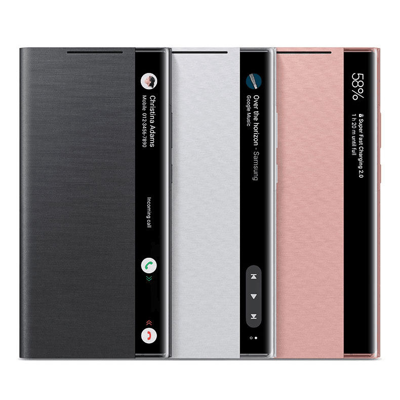 适用于三星Note20ultra手机壳新款note20智能视窗镜面免翻盖接听带芯片官方同款智能唤醒真皮侧翻盖皮套