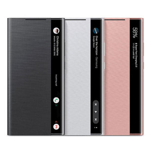 适用于三星Note20ultra手机壳新款note20智能视窗镜面免翻盖接听带芯片官方同款智能唤醒真皮侧翻盖皮套