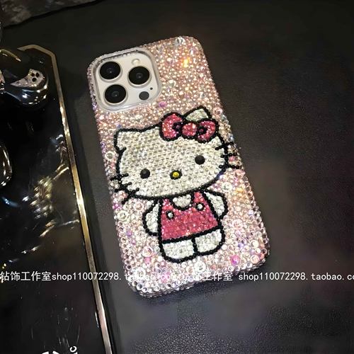 苹果镶钻可爱猫卡通手机壳
