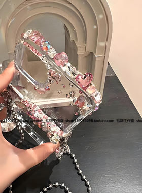 适用16promax女15pm14plus奢华13mini手机壳保护套高级感背夹镶钻