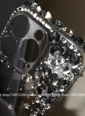 新款网红适用于iPhone16promax苹果14手机壳奢华水钻15plus保护套13mini全包防摔11女12气质超闪镶钻黑色16e