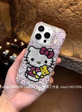 适用苹果手机壳iPhone17promax15plus镶14pm13mini112保护套可爱卡通猫咪16e闪粉水钻带满钻超好看高级感air