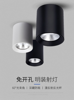 led明装防眩射灯7W12W20W30W瓦吸顶免开孔cob天花灯店铺过道筒灯