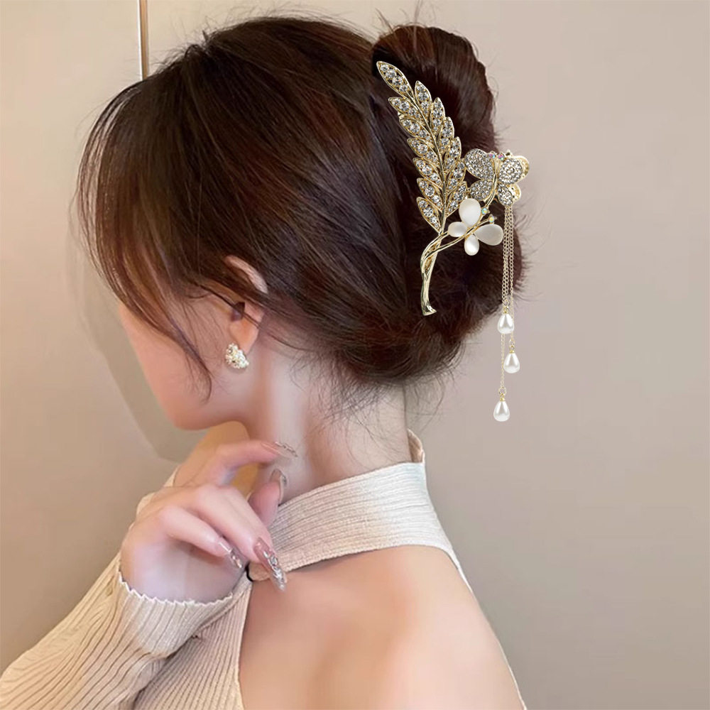 新款大号麦穗抓夹韩式高级感猫眼蝴蝶流苏后脑勺发夹女盘发鲨鱼夹,饰品/流行首饰/时尚饰品新,民族风发饰,淘宝优惠券,粉丝福利购,淘宝优惠卷