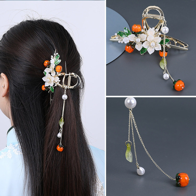 柿柿如意流苏大号抓夹高级感后脑勺发夹夏季女式花朵大号鲨鱼夹,饰品/流行首饰/时尚饰品新,民族风发饰,淘宝优惠券,粉丝福利购,淘宝优惠卷
