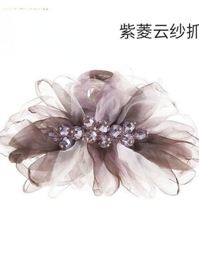兰诺网纱蝴蝶结水晶抓夹女高级感2026新款大号发量大半扎发鲨鱼夹