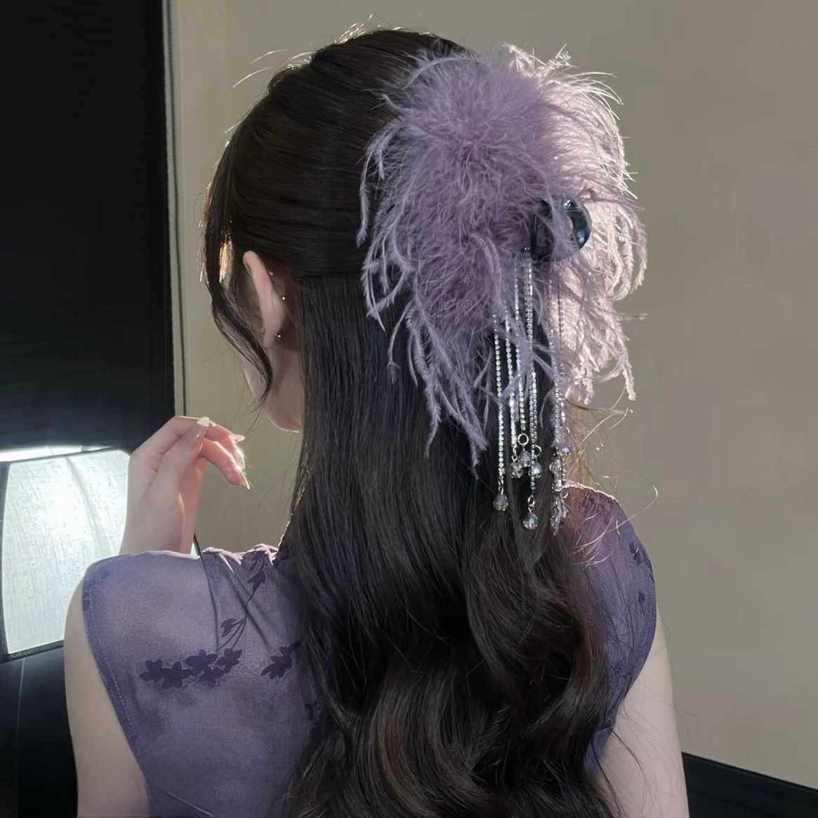 气质蓬松仙气羽毛鲨鱼夹流苏精致氛围感高级纯新款欲抓夹发夹子女,饰品/流行首饰/时尚饰品新,民族风发饰,淘宝优惠券,粉丝福利购,淘宝优惠卷