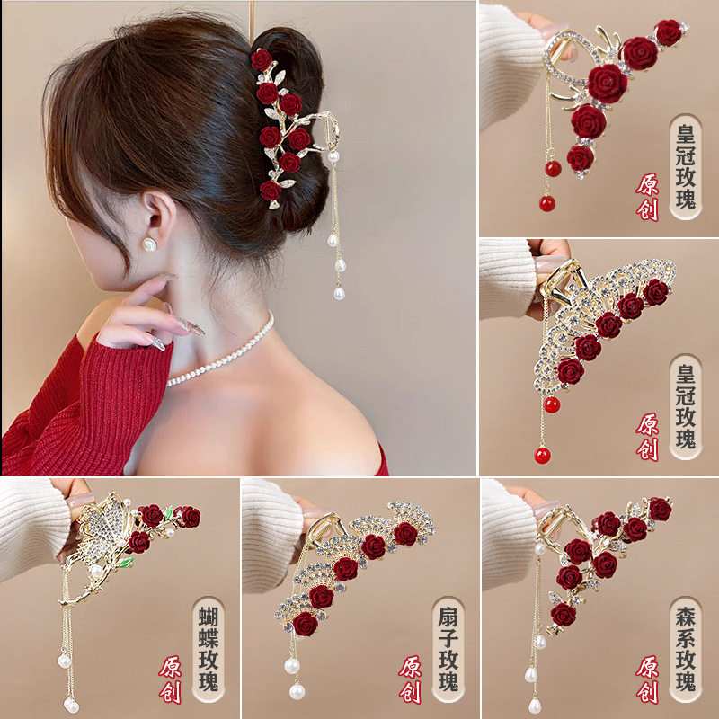 红色植绒玫瑰花高级感抓夹大号发量多超仙森系春夏新款后脑勺头饰,饰品/流行首饰/时尚饰品新,民族风发饰,淘宝优惠券,粉丝福利购,淘宝优惠卷