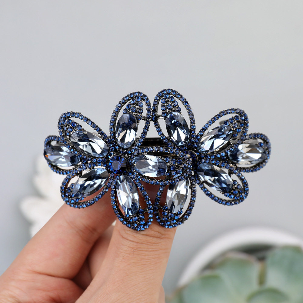 深海蓝水钻花朵弹簧夹女高级感镶钻发夹后脑勺横夹气质发卡头饰,饰品/流行首饰/时尚饰品新,民族风发饰,淘宝优惠券,粉丝福利购,淘宝优惠卷