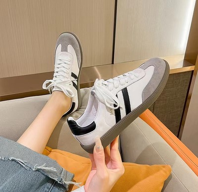 三条杠德训鞋男女款2025新款春秋小众复古内增高小白鞋休闲阿甘鞋