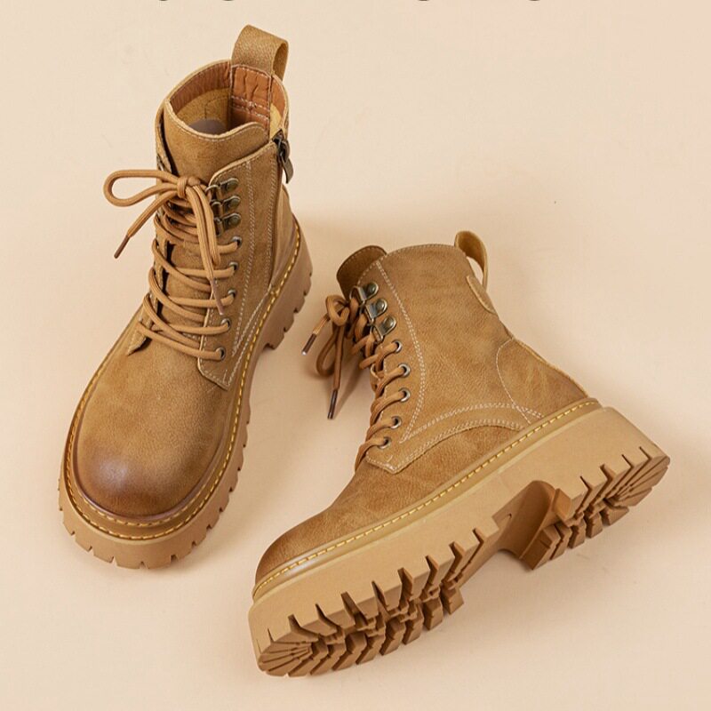 马丁靴女2024秋冬新款英伦风真皮爆款洋气短靴厚底加绒复古机车靴