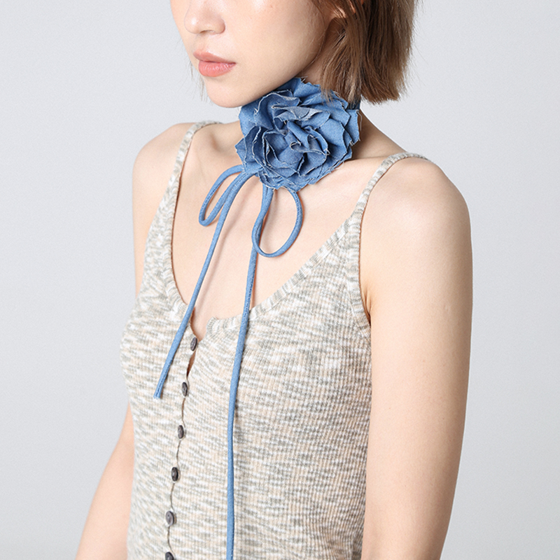 牛仔花朵项链choker颈饰蓝色领花