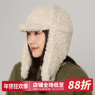 羊羔毛雷锋帽子女冬季泰迪圈圈毛护耳飞行滑雪帽户外骑行东北帽新