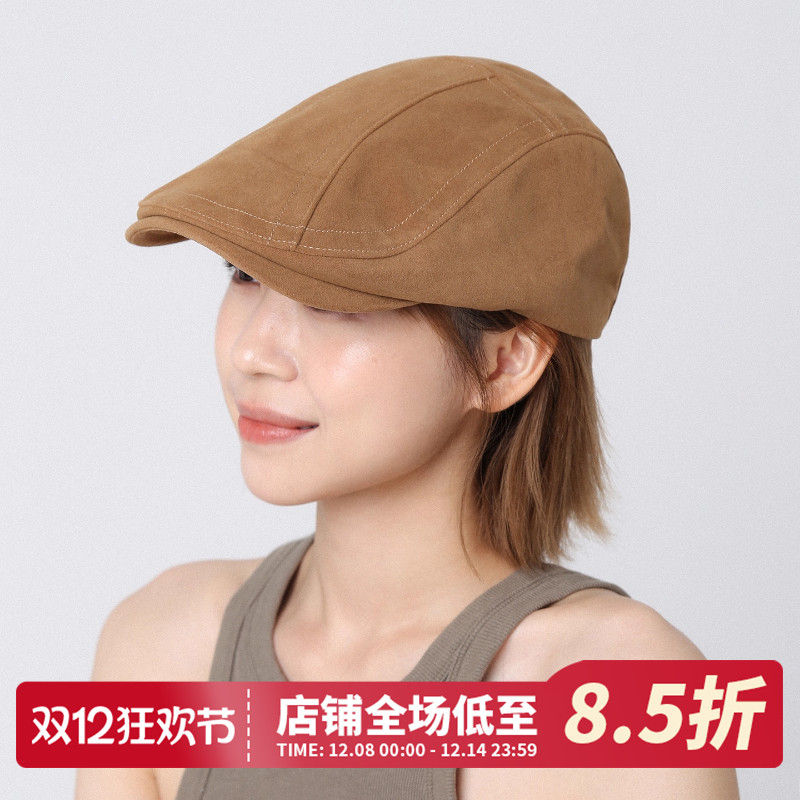 卡其色麂皮绒前进帽女秋冬新款