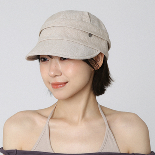 米色新款亚麻褶皱透气鸭舌帽子女日系复古夏季新款女显脸小马术帽
