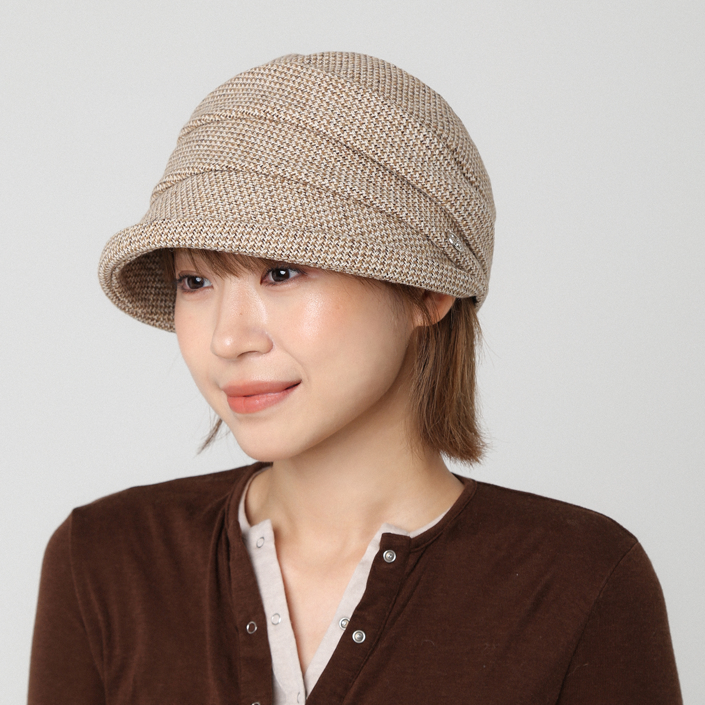 咖色复古格子鸭舌马术帽羊毛帽子