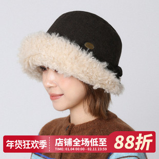 卷边加绒仿羊羔绒毛呢渔夫帽女秋冬加厚防寒骑车保暖护耳帽子盆帽