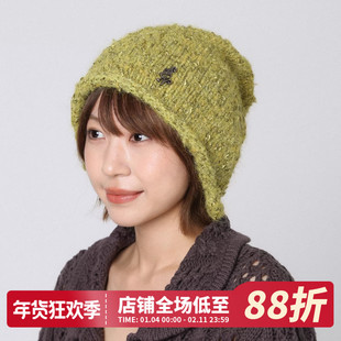 绿色美式堆堆帽钩针包头帽女秋冬新款大头围冷帽护耳保暖毛线帽子