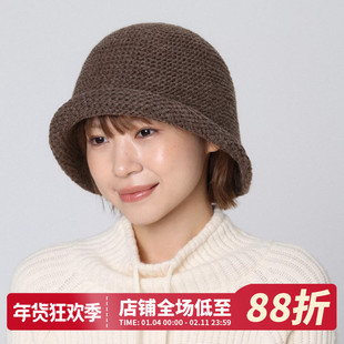 羊毛卷边咖色针织帽女秋冬复古保暖毛线帽大头围遮阳渔夫帽盆帽子