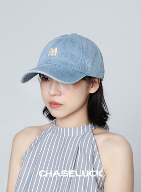 牛仔字母M蓝色鸭舌帽女2026春夏新款遮阳帽子大头围显脸小棒球帽