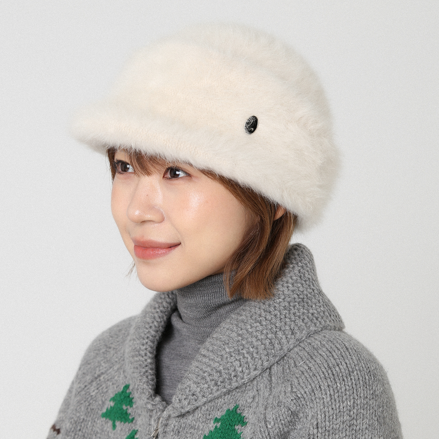 米色兔毛绒保暖护耳加厚盆帽