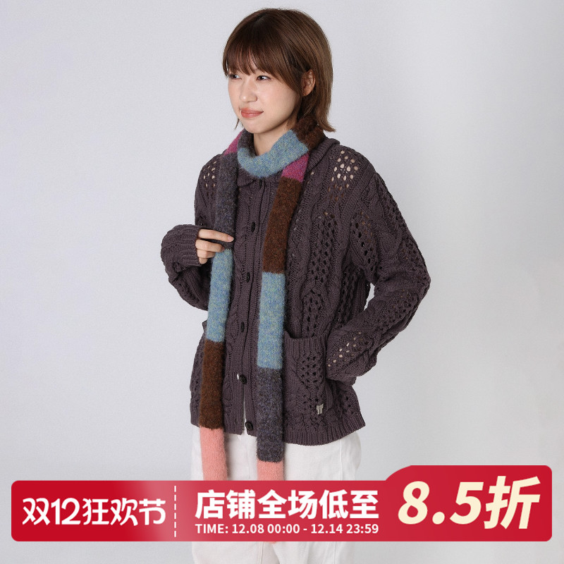复古拼色羊毛针织围巾围脖护颈