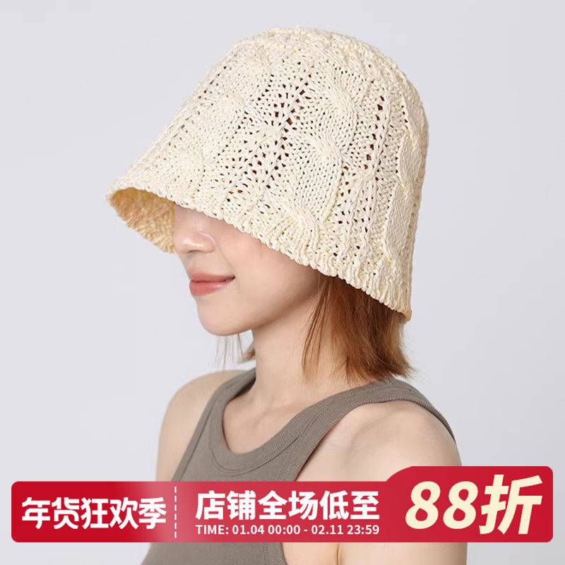 2026新款大头围镂空麻花可爱薄款渔夫帽子女百搭遮阳防晒小众盆帽