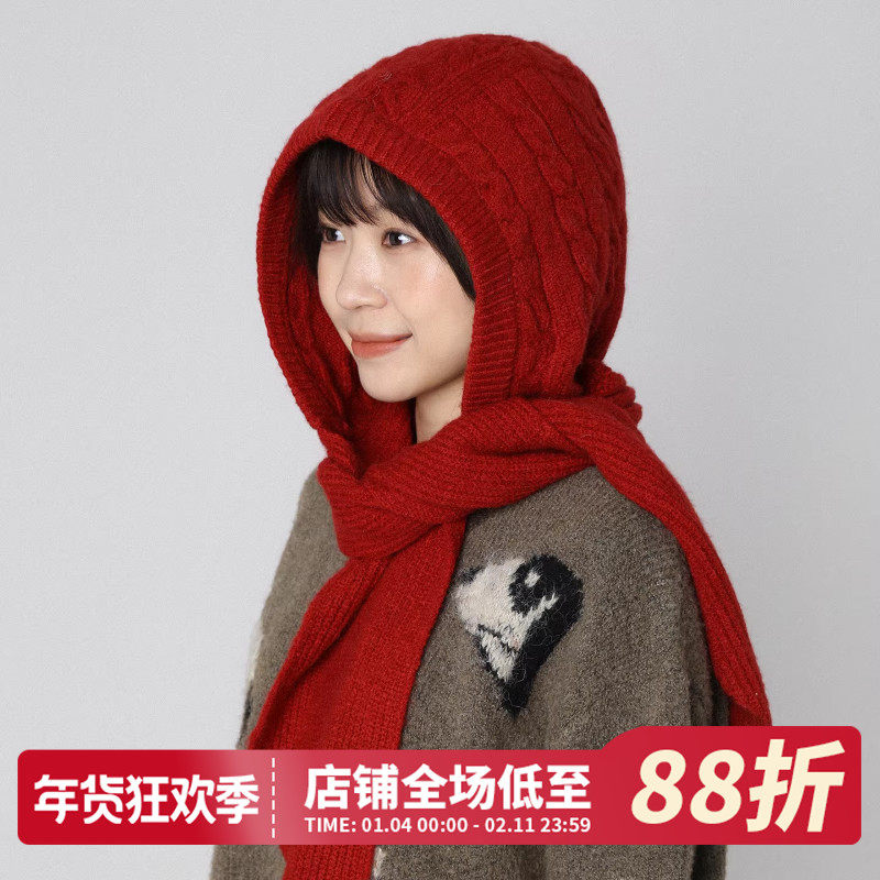 红色巴拉克拉法帽女款冬季大头围护耳保暖毛线帽针织帽子围巾一体,服饰配件/皮带/帽子/围巾,帽子,淘宝优惠券,粉丝福利购,淘宝优惠卷