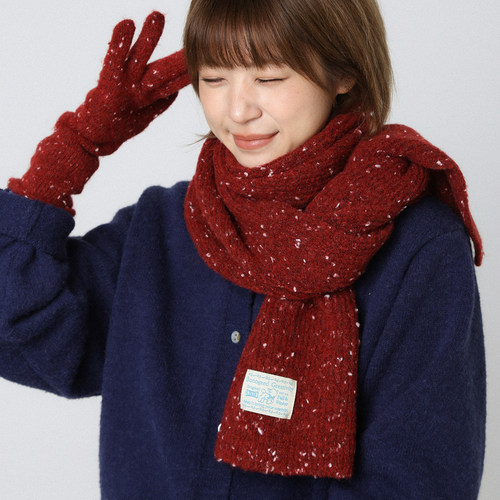 冬季圣诞红波点羊毛手套围巾套装