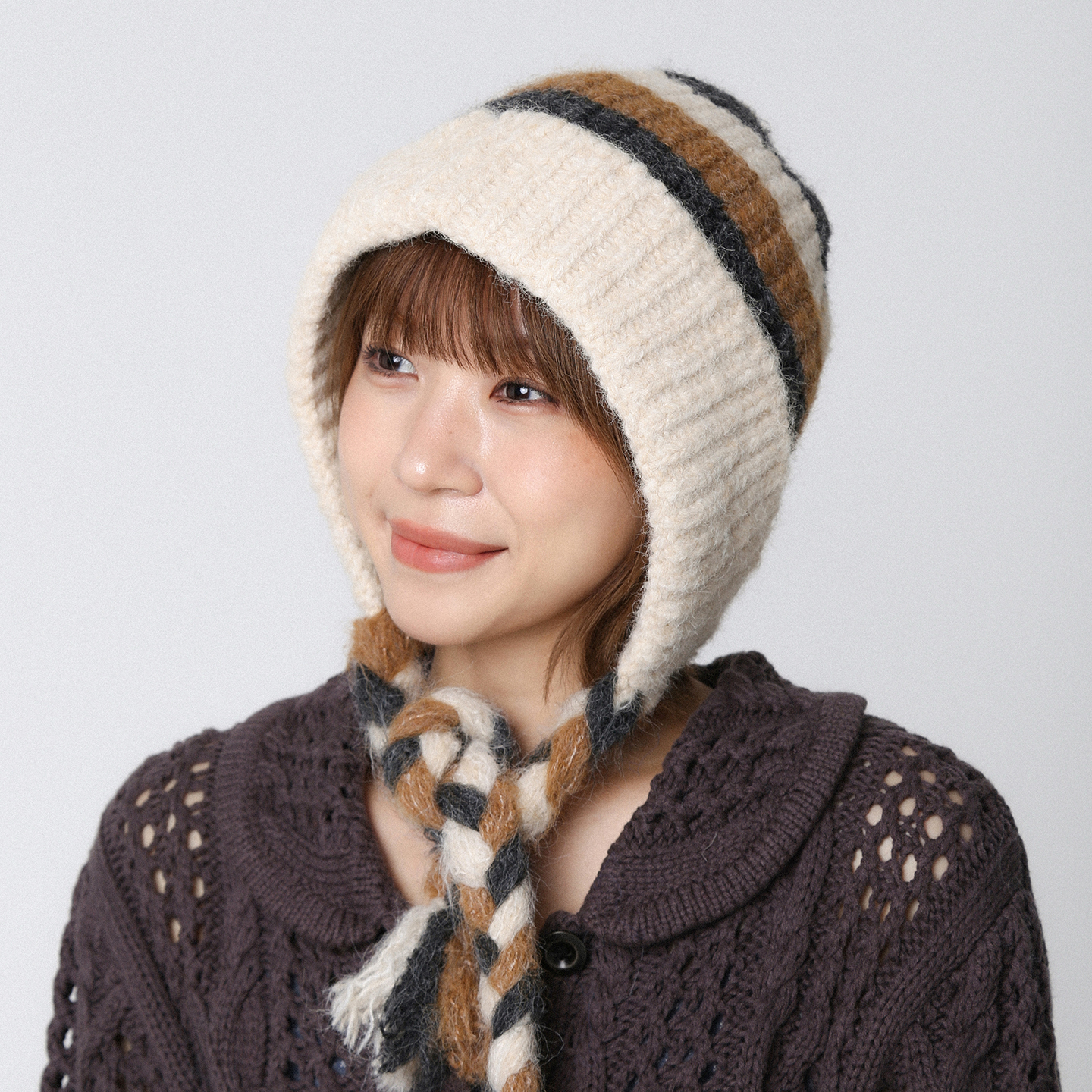 流苏辫子帽拼色针织帽防寒保暖