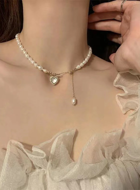 芒果mg饰品巴洛克爱心珍珠项链女温柔轻奢小众高级感锁骨链温柔风