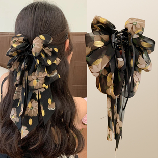 金漆云朵马尾夹2025新款蝴蝶结飘带抓夹女高级发夹后脑勺夹子头饰