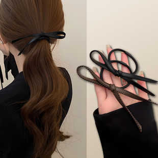 法式 简约小众高级感头绳气质百搭 美拉德复古pu蝴蝶结发绳2024新款