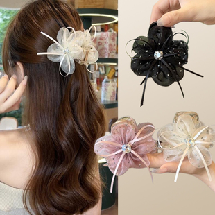 满天星丝带蝴蝶结网纱云朵中号夹后脑勺鲨鱼泡泡夹2025新款大抓夹