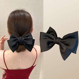 缎面大蝴蝶结弹簧夹高级感头饰发夹子后脑勺法式黑色大号发圈头绳