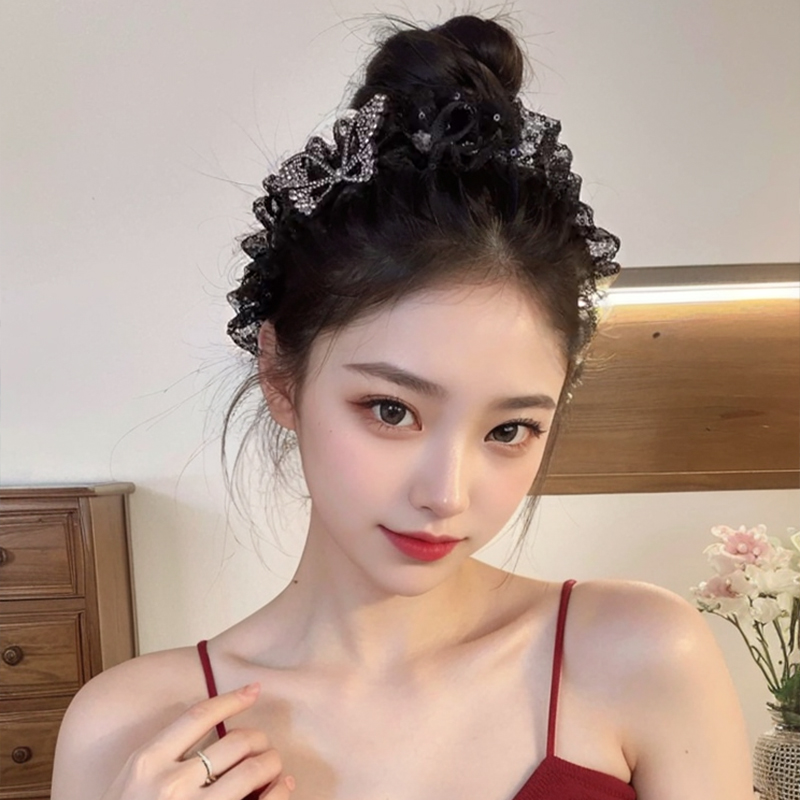 蝴蝶蕾丝水钻星点发箍女2024年新款宽边高颅顶压发宽头箍洗脸发卡