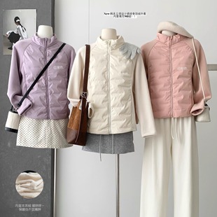 抗冻保暖韩系立领修身 拉链内里羊羔绒短外套上衣 羽绒服女秋冬长袖