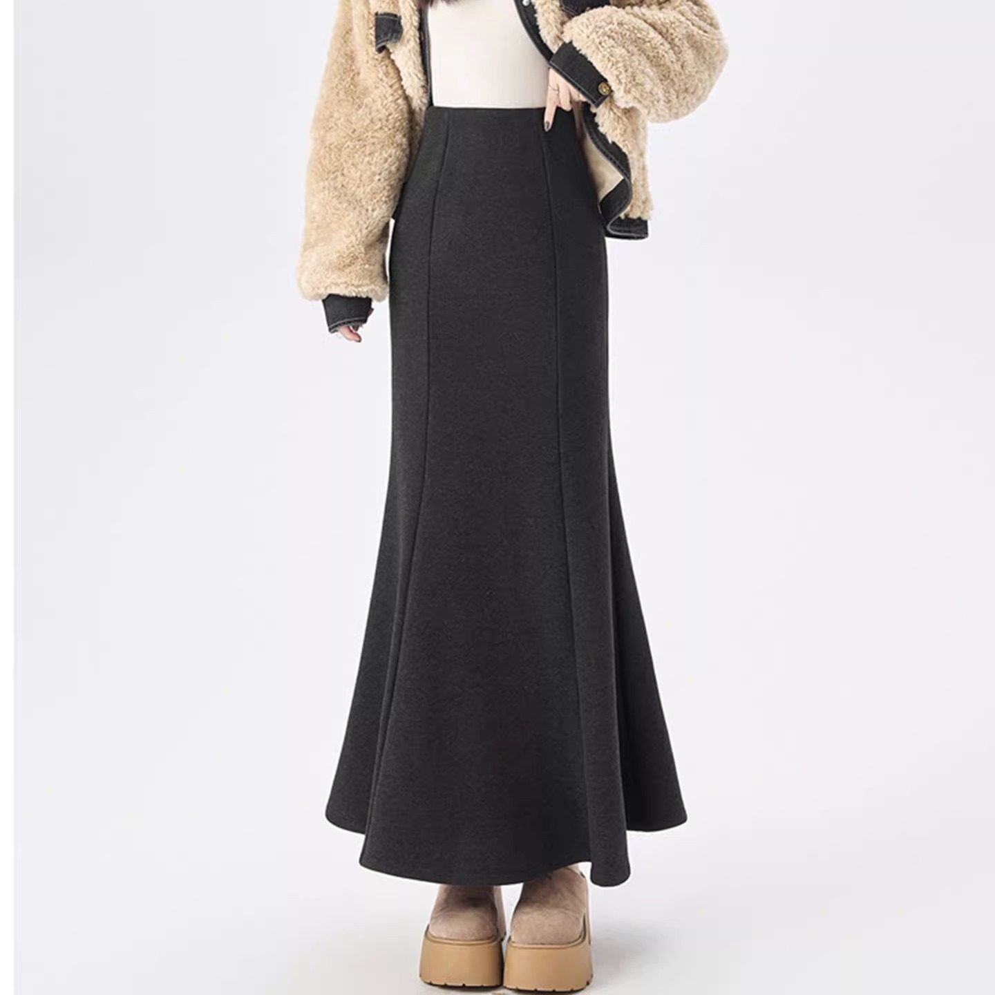 灰色加绒包臀鱼尾半身裙女超好看冬装气质法式长裙高腰黑色a字裙,女装/女士精品,半身裙,淘宝优惠券,粉丝福利购,淘宝优惠卷