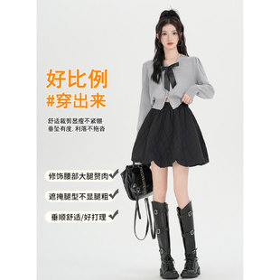 加厚夹棉灯笼花苞半身裙女春季秋冬气质设计感蓬蓬伞裙a字短裙子