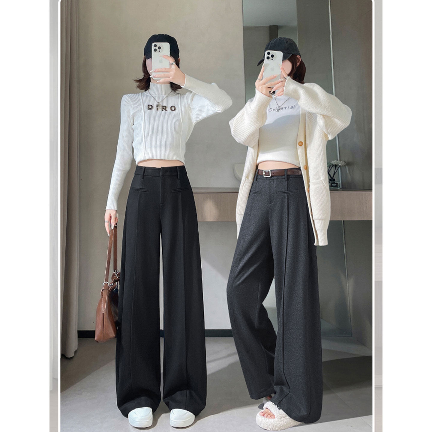 巨好看的冬装裤子高腰窄版休闲西装裤女春季毛呢阔腿裤直筒糯米裤,女装/女士精品,休闲裤,淘宝优惠券,粉丝福利购,淘宝优惠卷