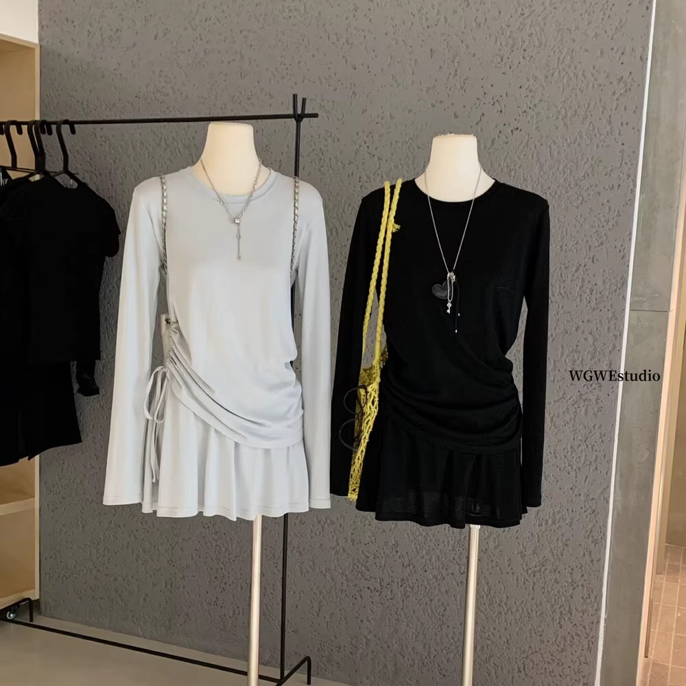 镂空防晒长袖T恤上衣女+短半身裙