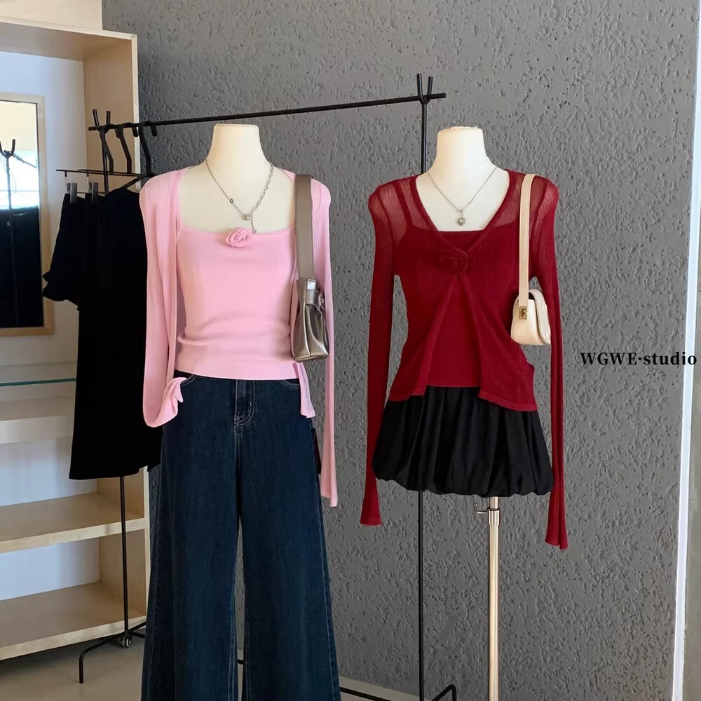 V领针织开衫毛衣外套+内搭吊带